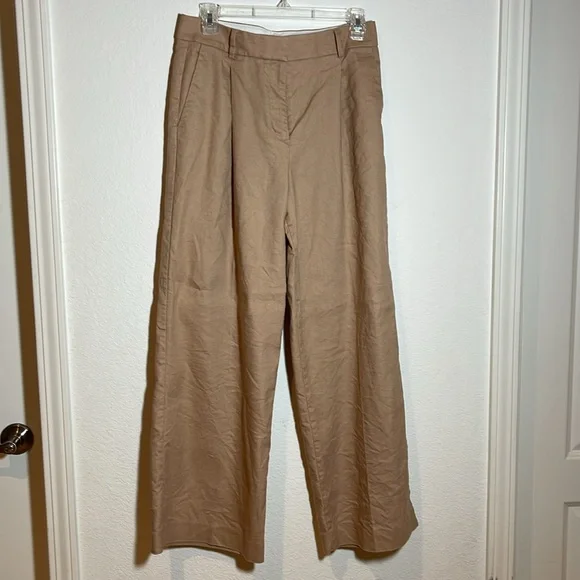 Ann Taylor Linen Blend Tan Wide Leg Trousers 4P - Picture 1 of 12